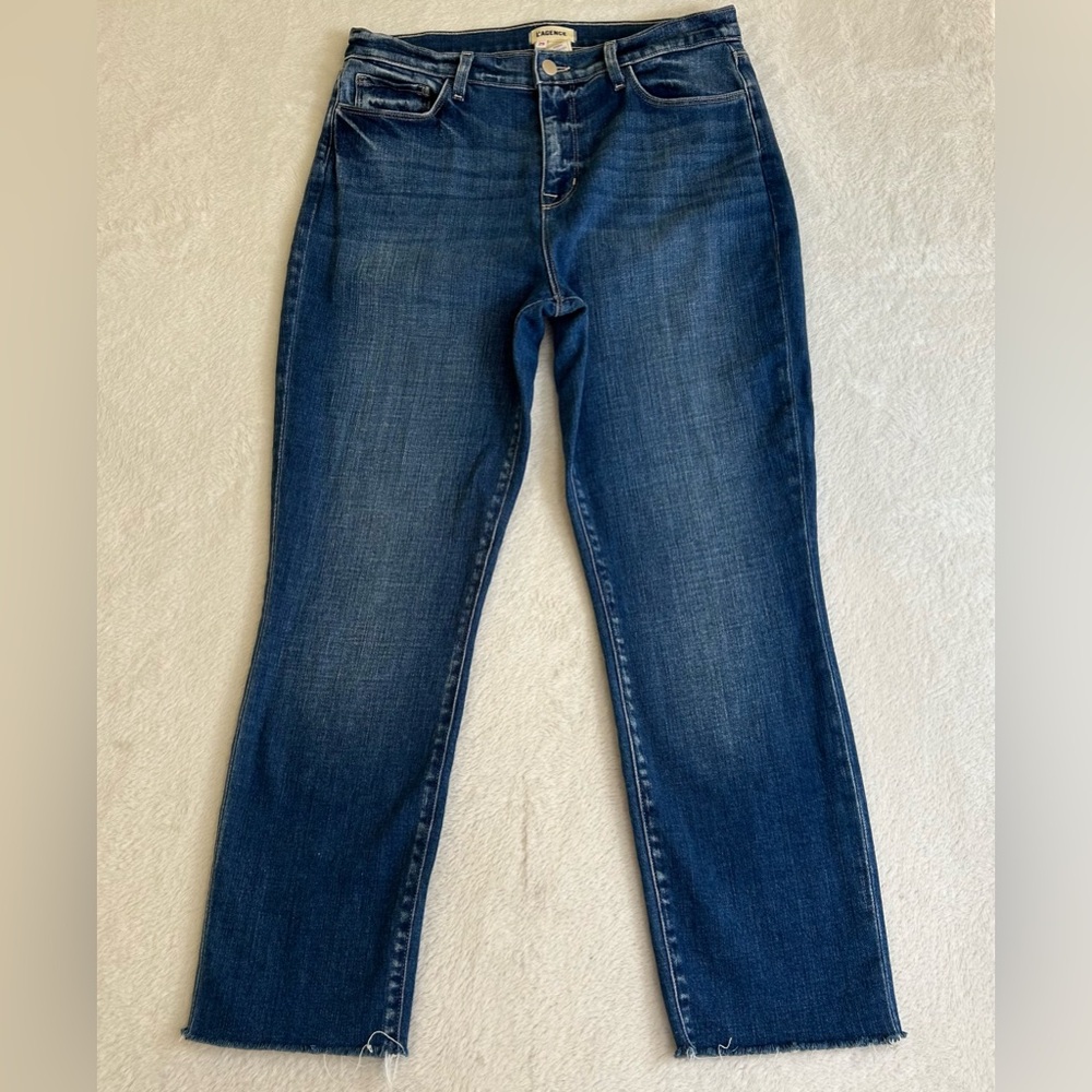 L'agence Jeans Women's Size 29 Blue Dawson High Rise Slim Cropped Flare Raw Hem